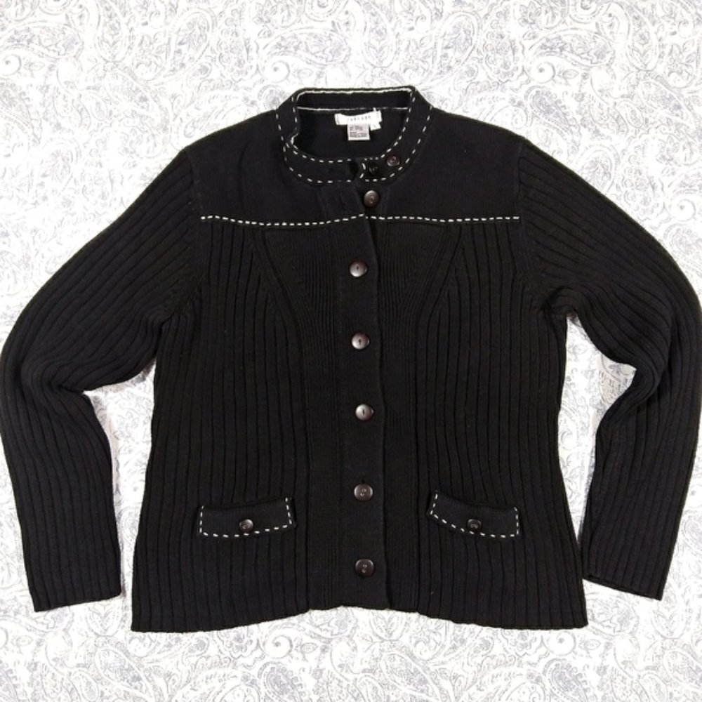 Black Rib Knit Cardigan, Co & Eddy, sz L